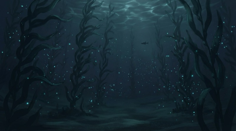 Deep kelp forest — dark, contemplative
