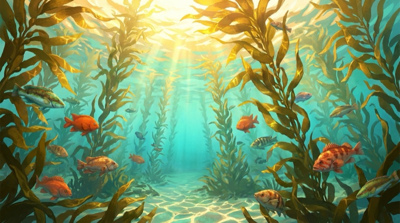Surface kelp forest — vibrant, abundant